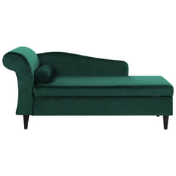 Left Hand Chaise Lounge LUIRO Velvet Emerald Green with Storage