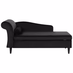 Left Hand Chaise Lounge LUIRO Velvet Black with Storage