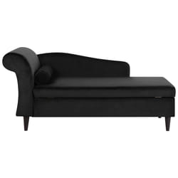 Left Hand Chaise Lounge LUIRO Velvet Black with Storage
