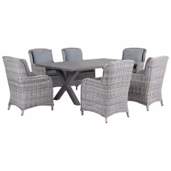 Garden Dining Set 6 Seater CASCAIS with Cushions PE Rattan Grey