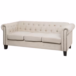 Sofa CHESTERFIELD Fabric Beige 3 Seater