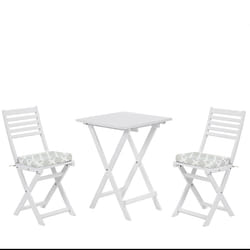 Bistro Set with Cushions Folding FIJI Wood White
