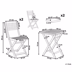 Bistro Set with Cushions Folding FIJI Wood White