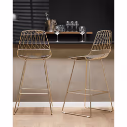 Set of 2 Bar Chairs PRESTON Metal Gold