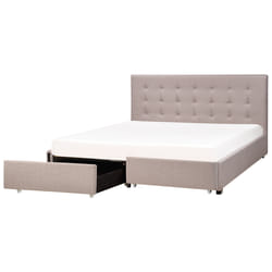 Bed with Storage Drawers Fabric LA ROCHELLE 180 x 200 cm (EU Super King) Light Grey