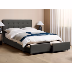 Bed with Storage Drawers Fabric LA ROCHELLE 140 x 200 cm (EU Double) Dark Grey
