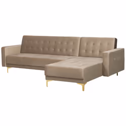 Modular Corner Sofa Bed ABERDEEN Velvet Sand Beige 4 Seater Left Hand