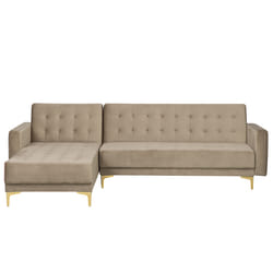Modular Corner Sofa Bed ABERDEEN Velvet Sand Beige 4 Seater Right Hand