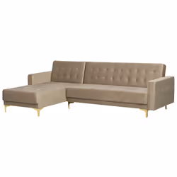 Modular Corner Sofa Bed ABERDEEN Velvet Sand Beige 4 Seater Right Hand