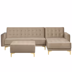 Modular Corner Sofa Bed ABERDEEN Velvet Sand Beige with Ottoman 4 Seater Left Hand