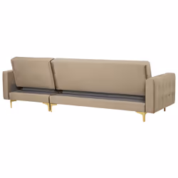 Modular Corner Sofa Bed ABERDEEN Velvet Sand Beige with Ottoman 4 Seater Left Hand