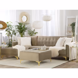 Modular Corner Sofa Bed ABERDEEN Velvet Sand Beige with Ottoman 4 Seater Right Hand
