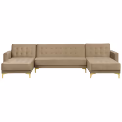 Modular U-Shape Sofa Bed ABERDEEN Velvet Sand Beige 5 Seater