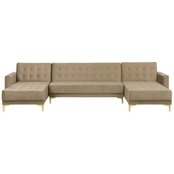 Modular U-Shape Sofa Bed ABERDEEN Velvet Sand Beige 5 Seater