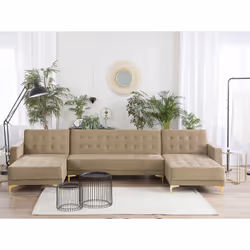 Modular U-Shape Sofa Bed ABERDEEN Velvet Sand Beige 5 Seater