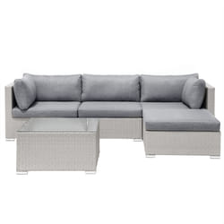 Garden Corner Sofa with Table 4 Seater SANO II Left Hand Modular PE Rattan Light Grey