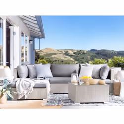 Garden Corner Sofa with Table 4 Seater SANO II Left Hand Modular PE Rattan Light Grey