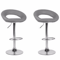 Set of 2 Bar Chairs PEORIA Faux Leather Swivel Grey