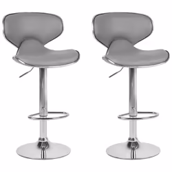 Set of 2 Bar Chairs CONWAY Faux Leather Swivel Grey