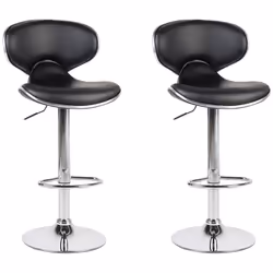 Set of 2 Bar Chairs CONWAY Faux Leather Swivel Black