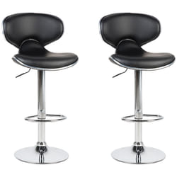 Set of 2 Bar Chairs CONWAY Faux Leather Swivel Black