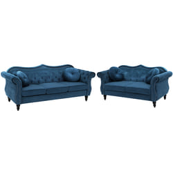 Living Room Set SKIEN Velvet Navy Blue 5 Seater