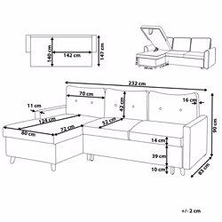 Corner Sofa Bed FLAKK Fabric Light Grey with Storage 4 Seater Right Hand