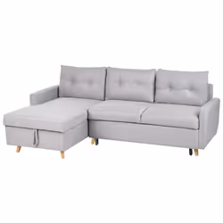 Corner Sofa Bed FLAKK Fabric Light Grey with Storage 4 Seater Right Hand