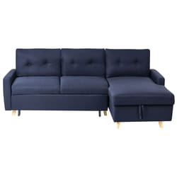 Corner Sofa Bed FLAKK Fabric Navy Blue with Storage 4 Seater Left Hand