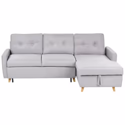 Corner Sofa Bed FLAKK Fabric Light Grey with Storage 4 Seater Left Hand