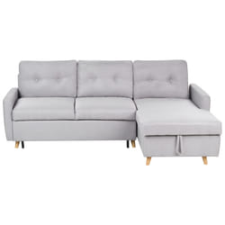 Corner Sofa Bed FLAKK Fabric Light Grey with Storage 4 Seater Left Hand