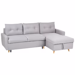Corner Sofa Bed FLAKK Fabric Light Grey with Storage 4 Seater Left Hand