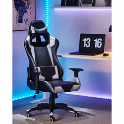 Gaming Chair Swivel KNIGHT Faux Leather Silver