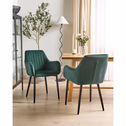 Set of 2 Dining Chairs WELLSTON Velvet Dark Green
