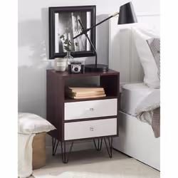 2 Drawer Bedside Table ARVIN Brown/ White