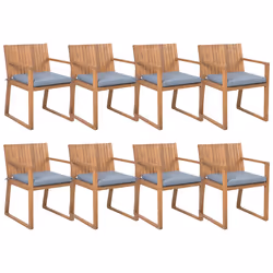Set of 8 Garden Chairs with Cushions SASSARI Acacia Wood Blue