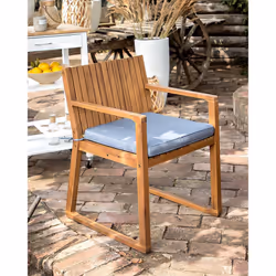 Set of 8 Garden Chairs with Cushions SASSARI Acacia Wood Blue
