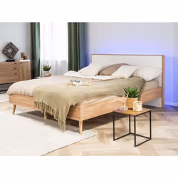 Bed with LED SERRIS 140 x 200 cm (EU Double) Light Brown