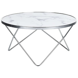 Coffee Table MERIDIAN Tempered Glass Marble/ Silver