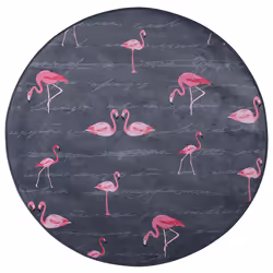 Round Area Rug Flamingo Print 120 cm Grey KERTE