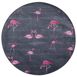 Round Area Rug Flamingo Print  120 cm Grey KERTE