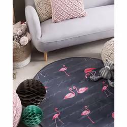 Round Area Rug Flamingo Print  120 cm Grey KERTE