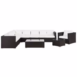 Garden Lounge Set with Table 8 Seater XXL Right Hand Modular PE Rattan Dark Brown