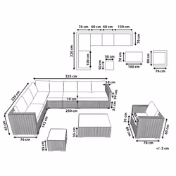 Garden Lounge Set with Table 8 Seater XXL Right Hand Modular PE Rattan Dark Brown