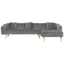 Corner Sofa Bed VADSO Velvet Grey 4 Seater Left Hand