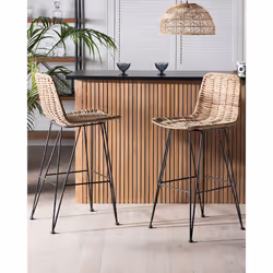 Set of 2 Bar Chairs CASSITA Rattan Natural
