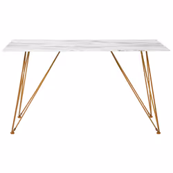 Dining Table KENTON White Marble 140 cm 80 cm Tempered Glass