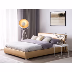 Leather EU King Size Bed with LED Gold PARIS