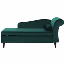 Right Hand Chaise Lounge LUIRO Velvet Dark Green with Storage