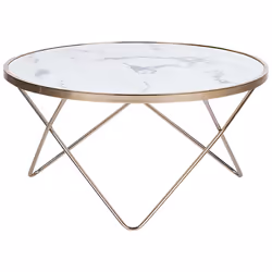 Coffee Table MERIDIAN Tempered Glass Marble/ Gold